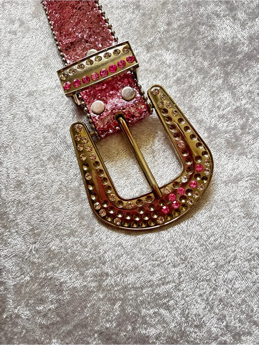 Y2K Pink Glitter Rhinestone Western Belt Bling Cowgirl Statement Belt